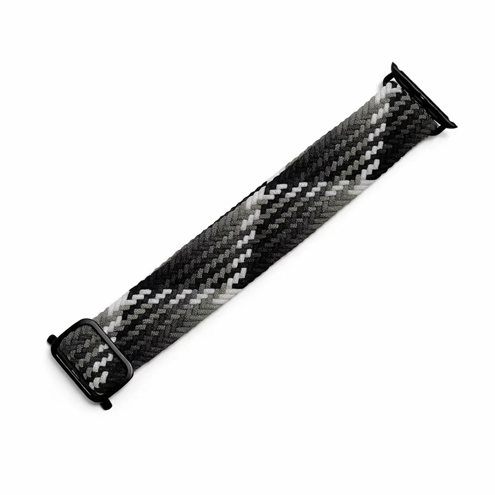 Braided Solo Loop Adjustable Watch Band Black Grey White Chevron Pattern